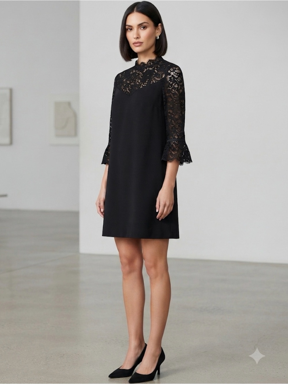 Zara Black Lace Yoke Mini Dress